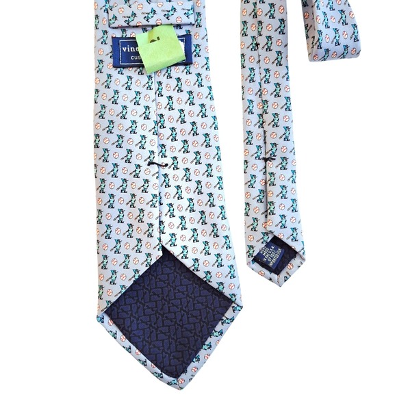 Vineyard Vines Men's Marlins Baseball Silk Blue Neck Tie Sporty Preppy Luxury - Picture 3 of 3